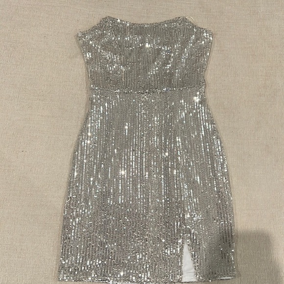 White/Silver Sequin Mini Dress - Picture 1 of 4